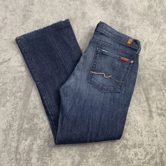 7 for all Mankind Jeans Womens 31x28” Blue Bootcut Denim Festival Boho Whiskers - Picture 1 of 16